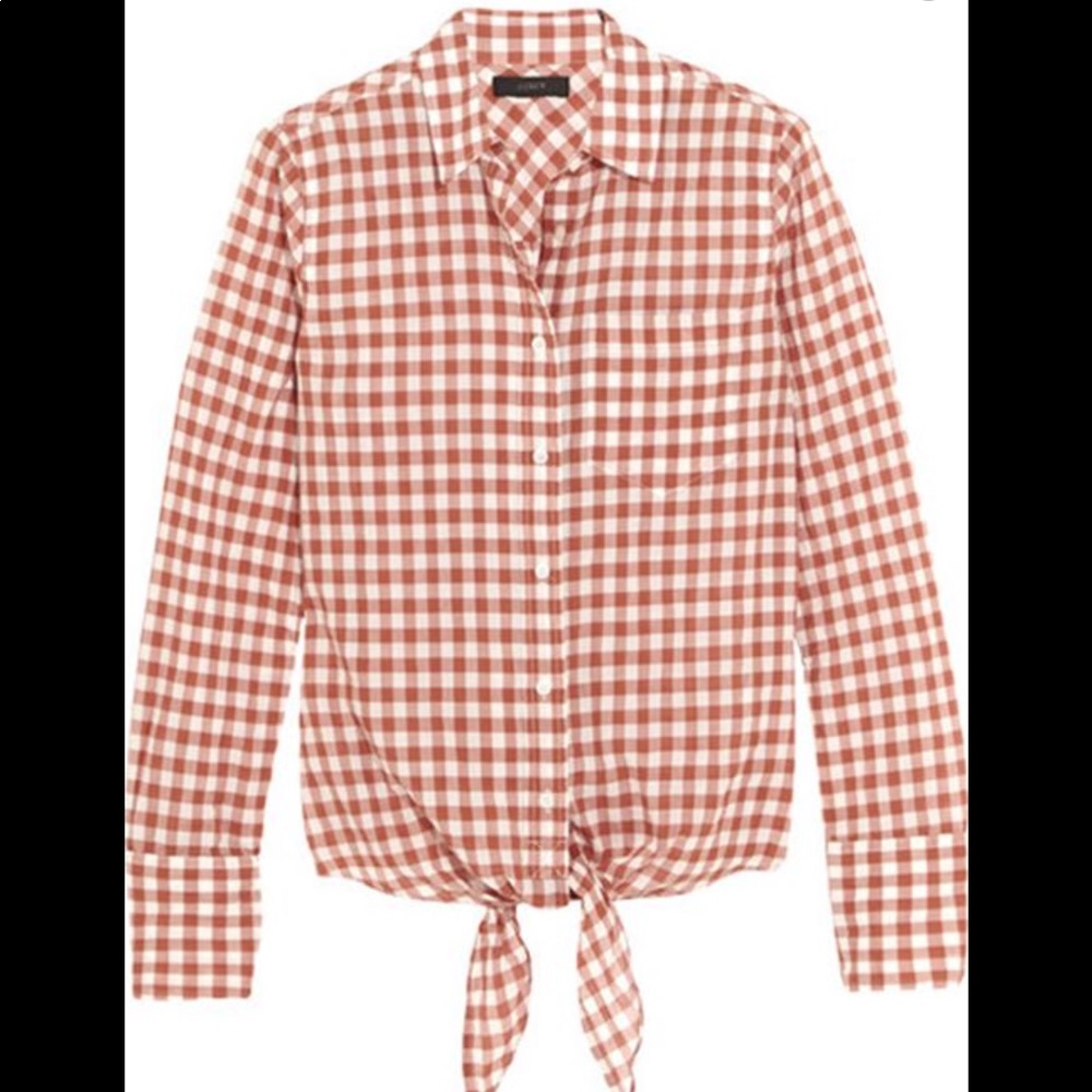 J. Crew Red Gingham Tie Front Top Size 8